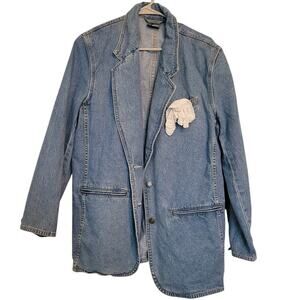 Lizwear Vintage Blazer 8 Blue Denim 100% Coton Long Sleeves Pockets 2-Button